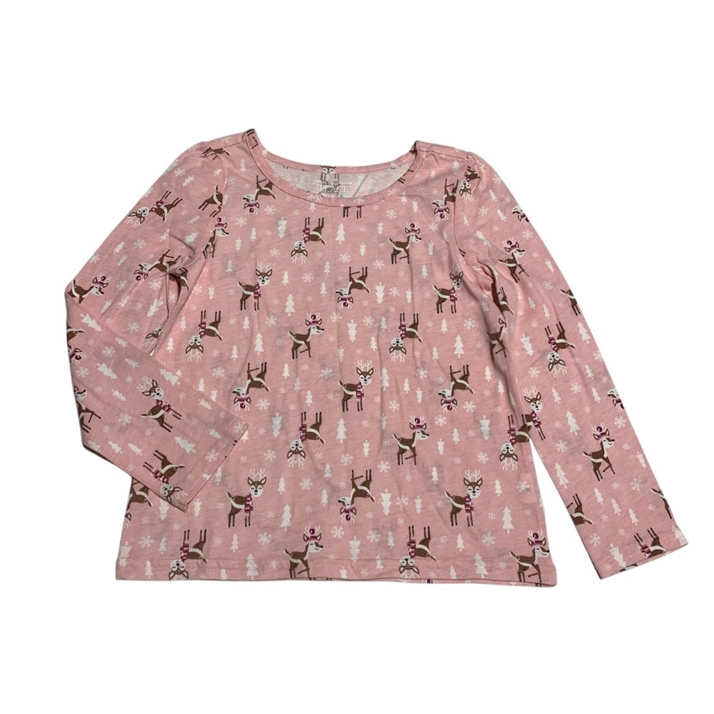 Pink Reindeer Print Long Sleeve Shirt